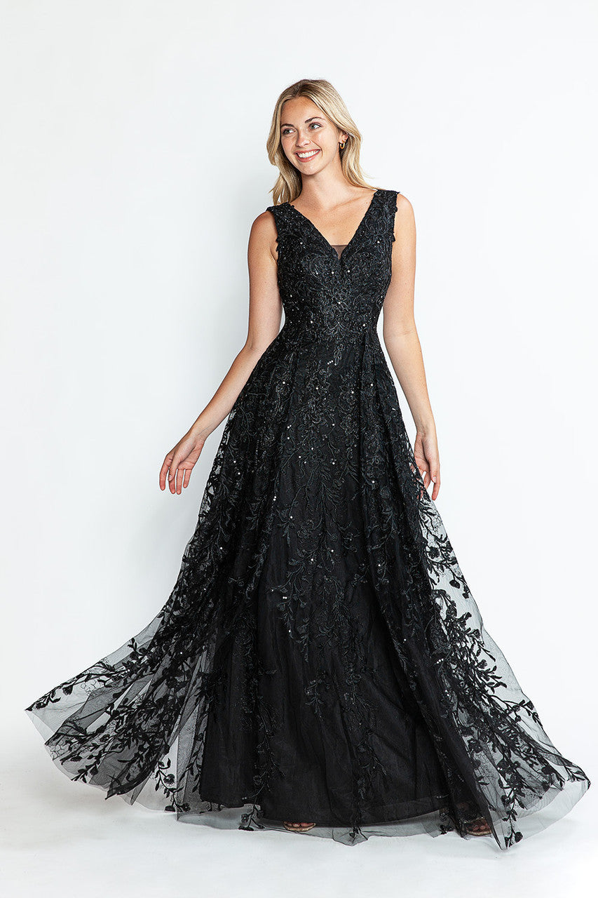 A Line Long Formal Lace Dress Lenovia 8337