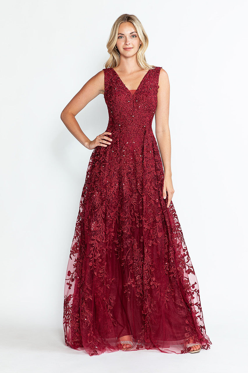 A Line Long Formal Lace Dress Lenovia 8337