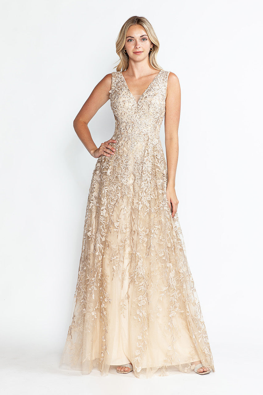 A Line Long Formal Lace Dress Lenovia 8337