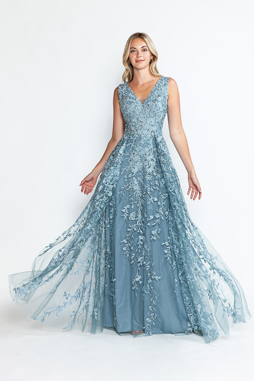 A Line Long Formal Lace Dress Lenovia 8337