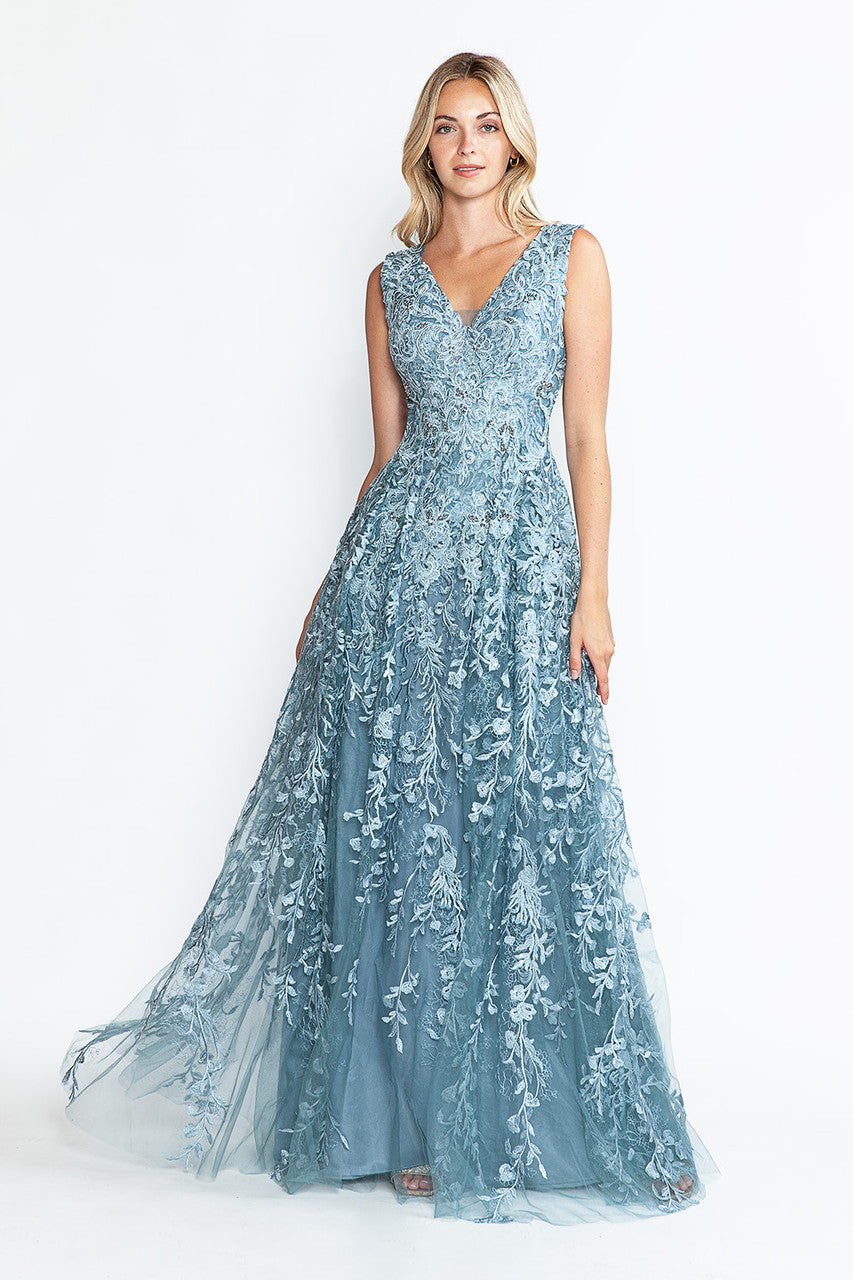 A Line Long Formal Lace Dress Lenovia 8337