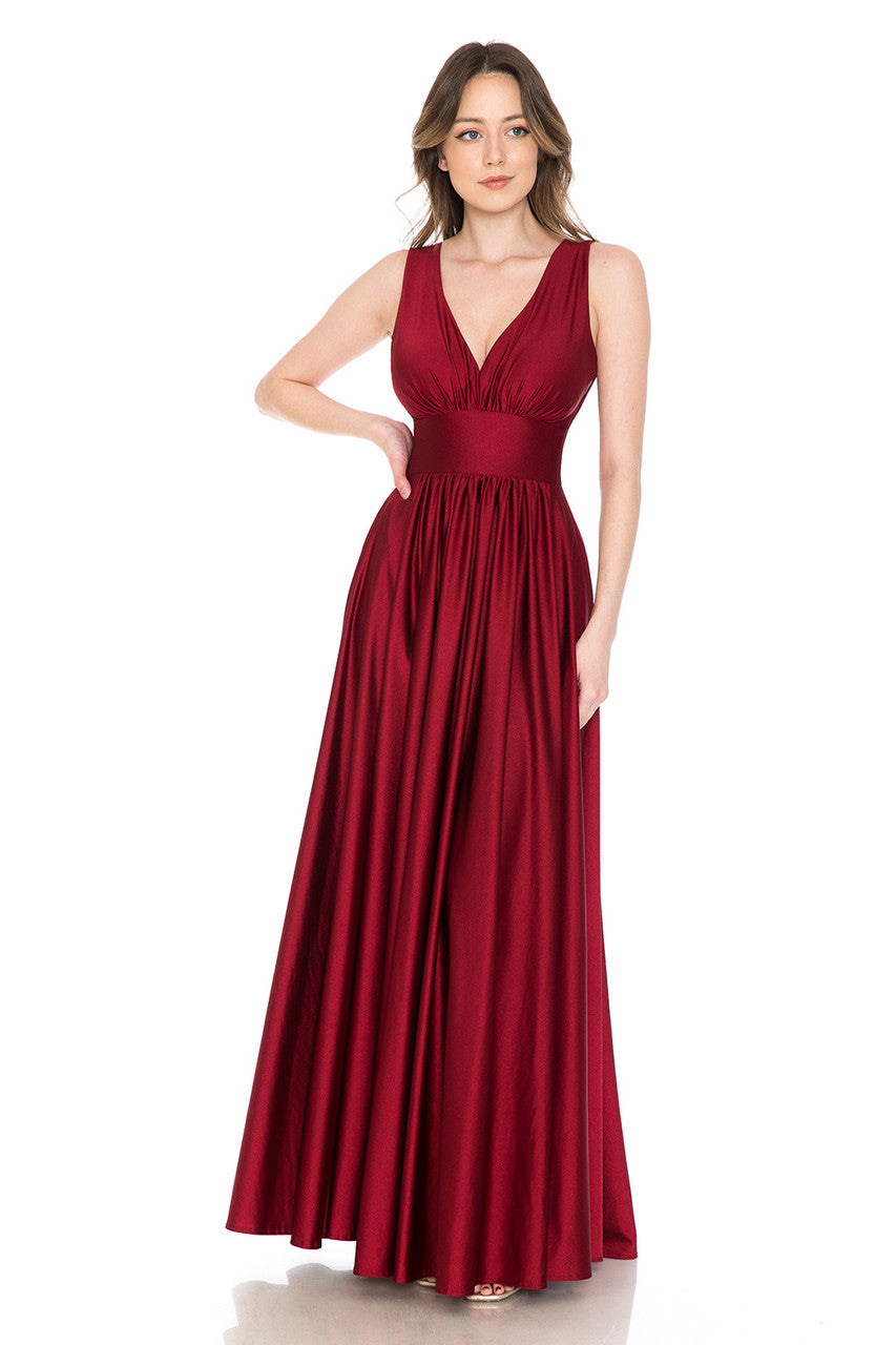 A Line Pleated Long Formal Evening Dress Lenovia 5232