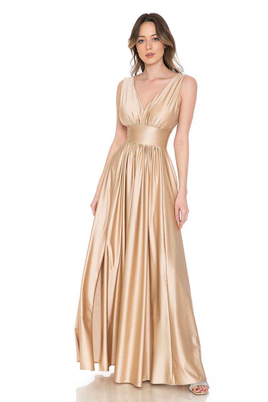 A Line Pleated Long Formal Evening Dress Lenovia 5232