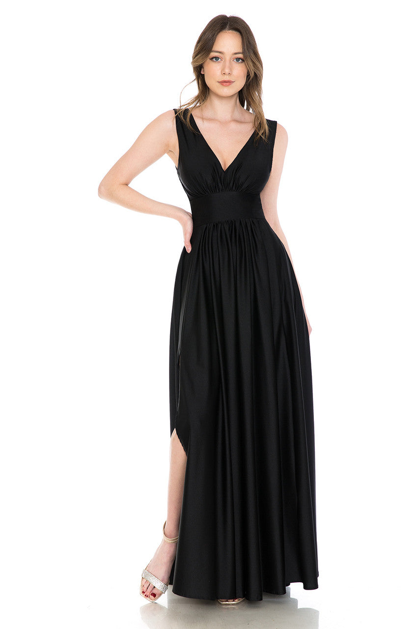 A Line Pleated Long Formal Evening Dress Lenovia 5232