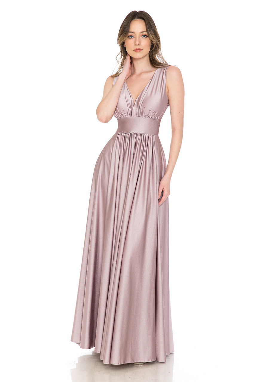 A Line Pleated Long Formal Evening Dress Lenovia 5232