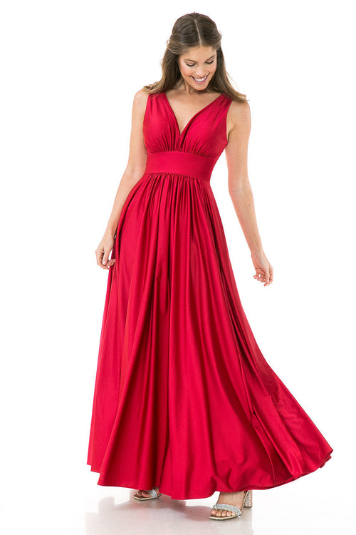 A Line Pleated Long Formal Evening Dress Lenovia 5232