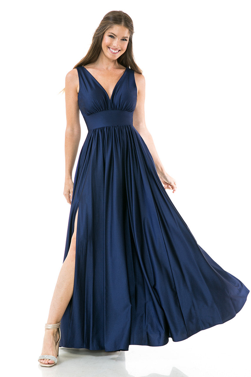 A Line Pleated Long Formal Evening Dress Lenovia 5232