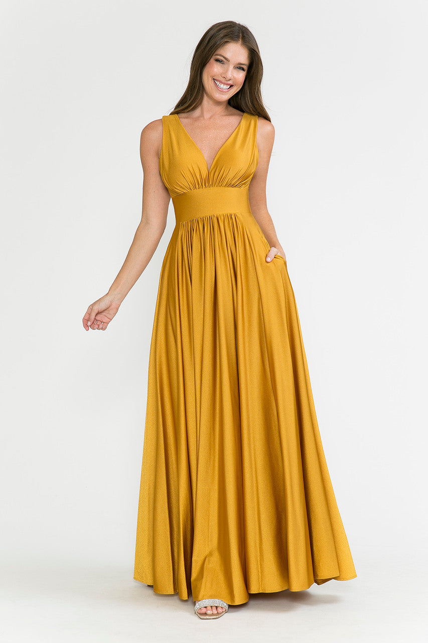 A Line Pleated Long Formal Evening Dress Lenovia 5232