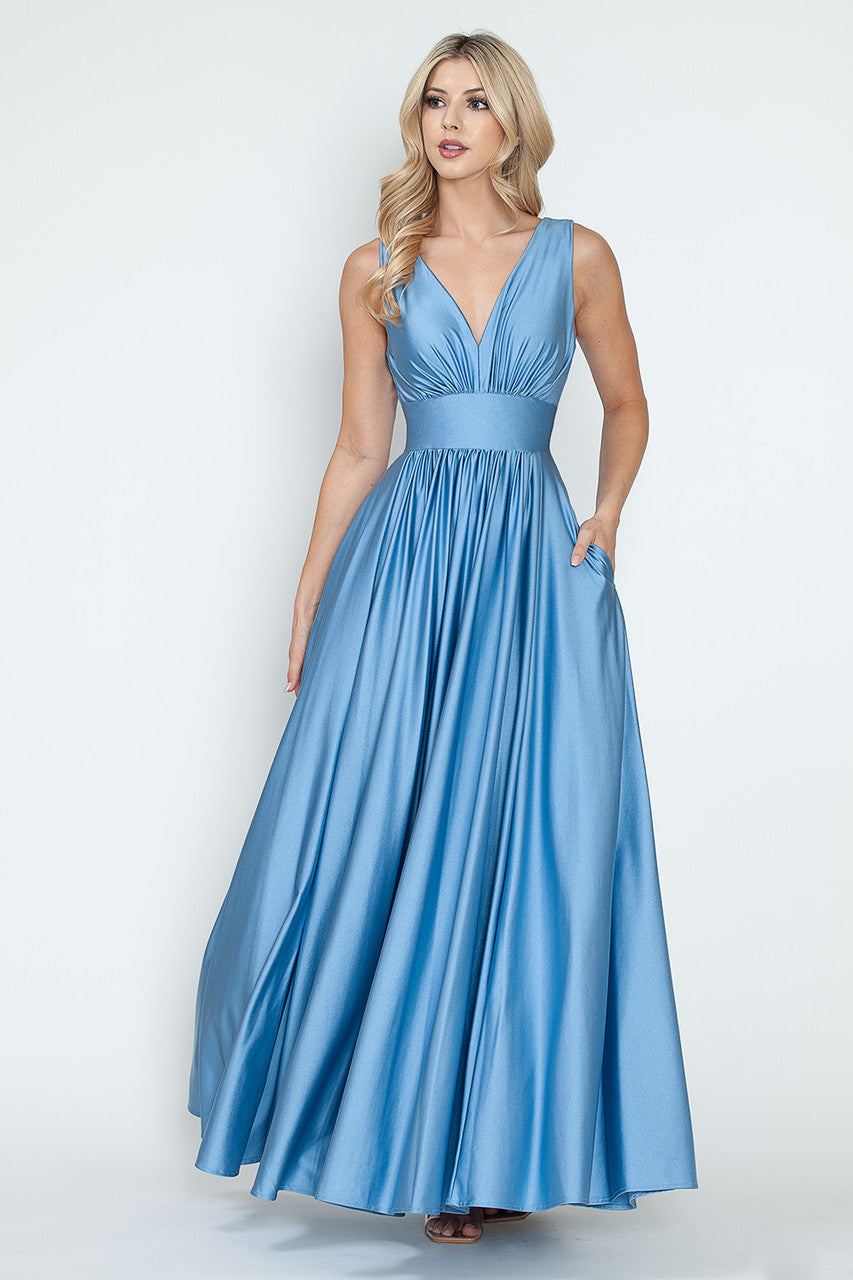 A Line Pleated Long Formal Evening Dress Lenovia 5232