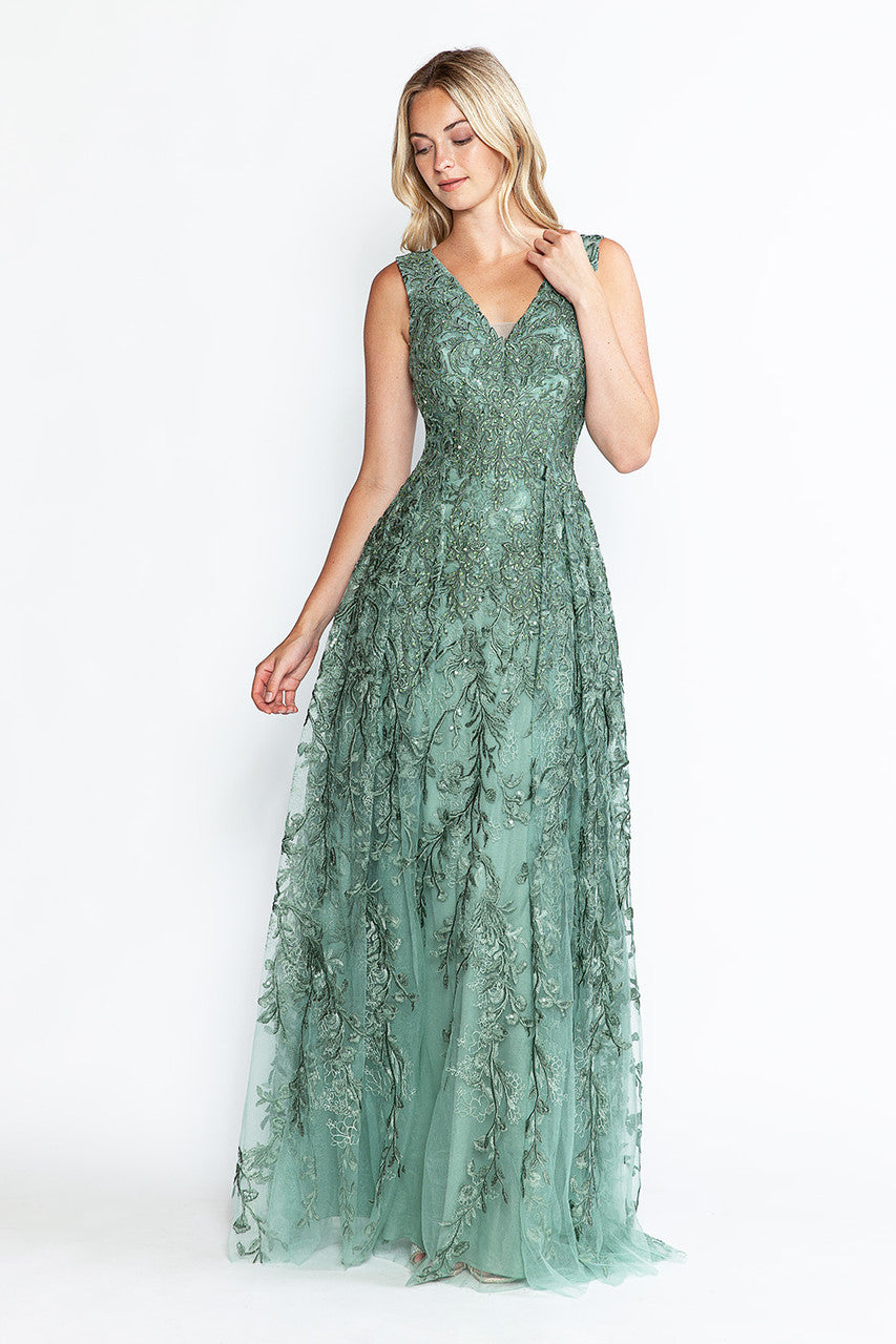 A Line Long Formal Lace Dress Lenovia 8337